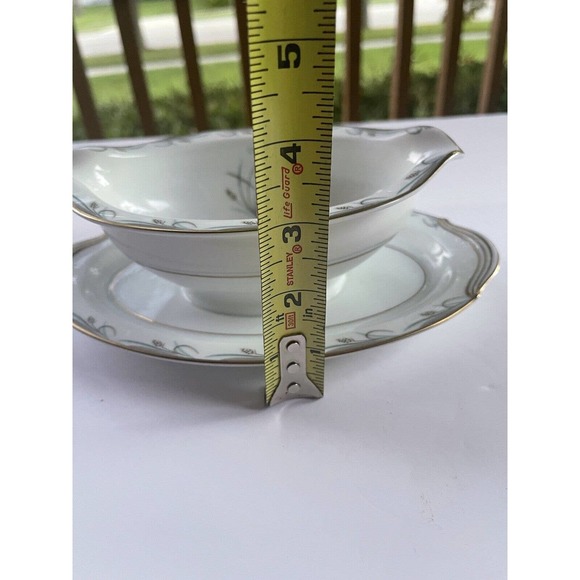 Vintage Noritake China Nicole Gravy Boat with Underplate White w/gold - Picture 5 of 5
